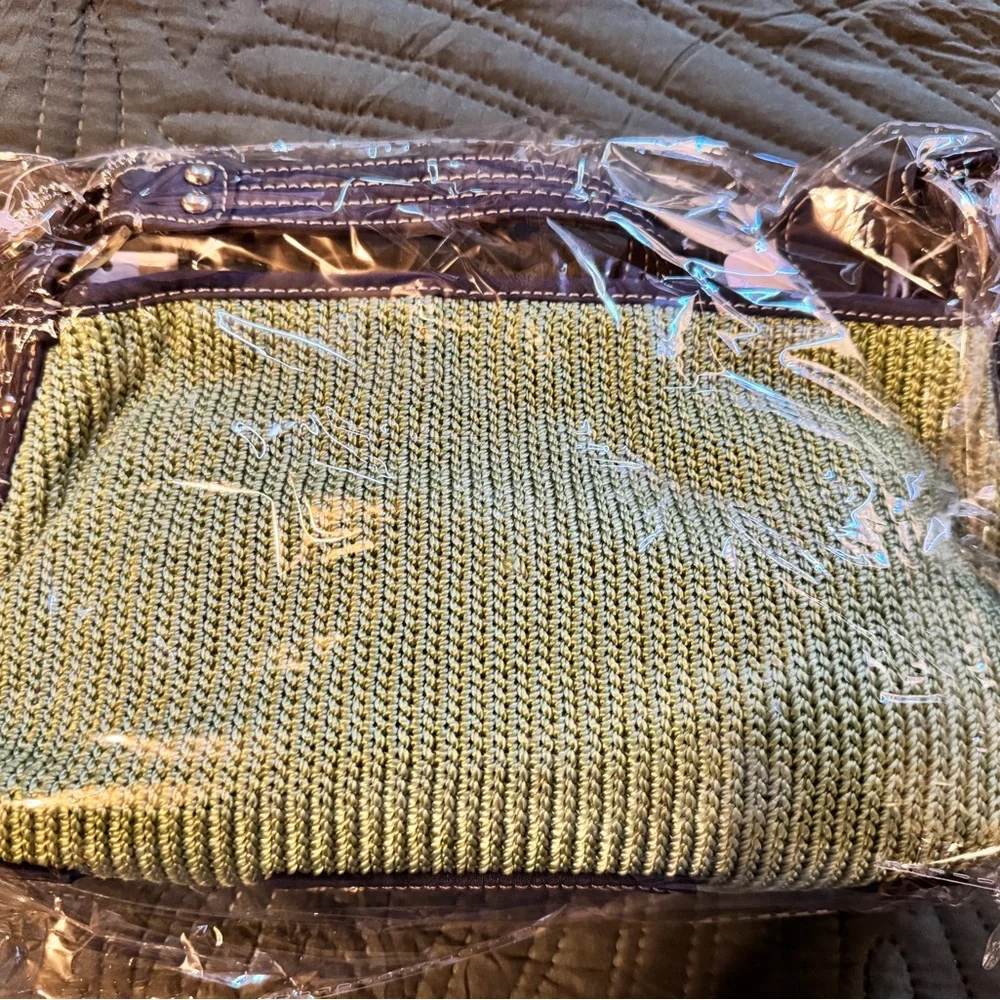 The Sak Olive Green Knit Tote with Brown Trim - Picture 2 of 4